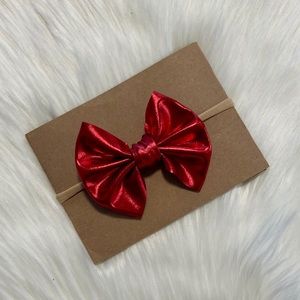 Metallic Red Bow on Nylon or Clip In!